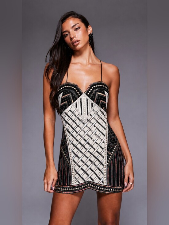 ASOS Dresses & Skirts - ASOS Black and Cream Embellished Strappy Mini Dress